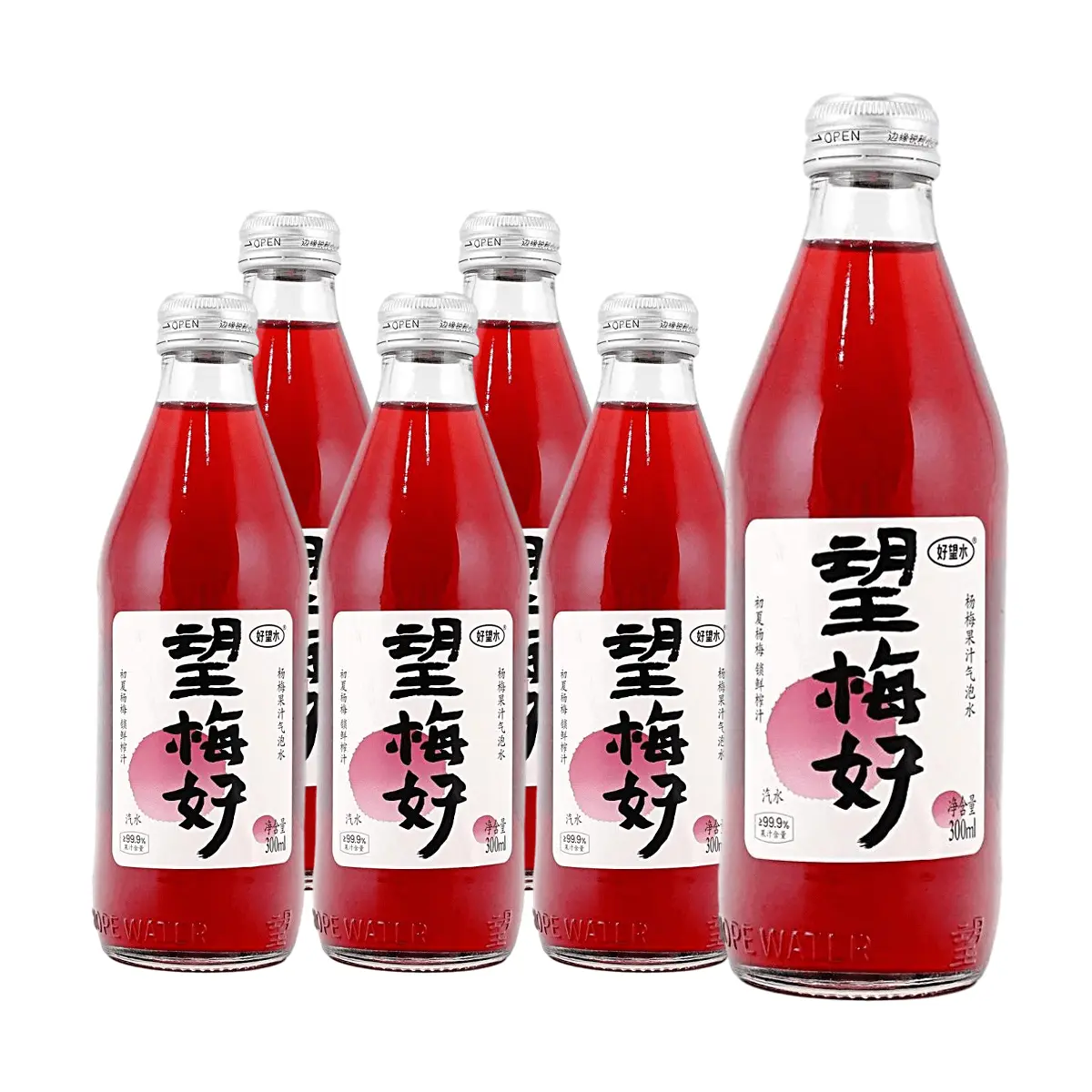 HAOWANGSHUI Yangmei Sparkling Water 300ml Cans - 6 Pack, Chinese Plum Flavor, Refreshing Fruit Beverage