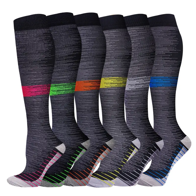 6 Pairs Plus Size Compression Socks for Women and Men 20-30mmHg Wide Calf Extra Knee High Support for Circulation Quick-drying Anti-slip Sweat-absorbing Copper Compression Socks for Medical Running Athletic, Sporty Socks, Cool Knee-High Socks