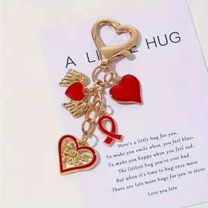 1pc Unique Red Heart Water Diamond Keychain - Zinc Alloy, Letter Pendant, and Love Pendant - Perfect Valentine's Day Gift for Her