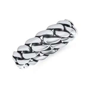 Solid Braided Curb Chain Link Ring Band .925 Sterling Silver 5MM