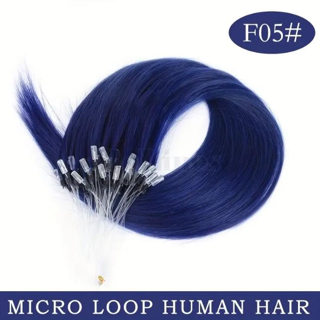 50pcs 30g Micro Loop Human Hair Extensions, Natural Straight, No Glue Easy Install, Vibrant Red Pink Green Blue Purple Gray, 12-28 Inches for Women Daily & Festive Hairstyles
