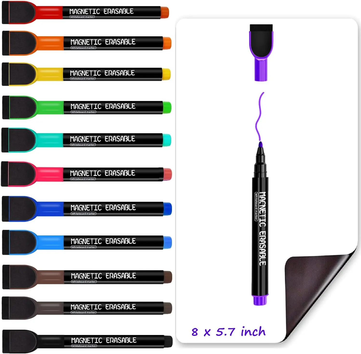 Dry Erase Markers Fine Tip - 12 Colors Whiteboard Markers with Eraser Cap, Low Odor Thin Dry Erase Markers for  Teachers, Work On White board & Calendar, Refrigerator,