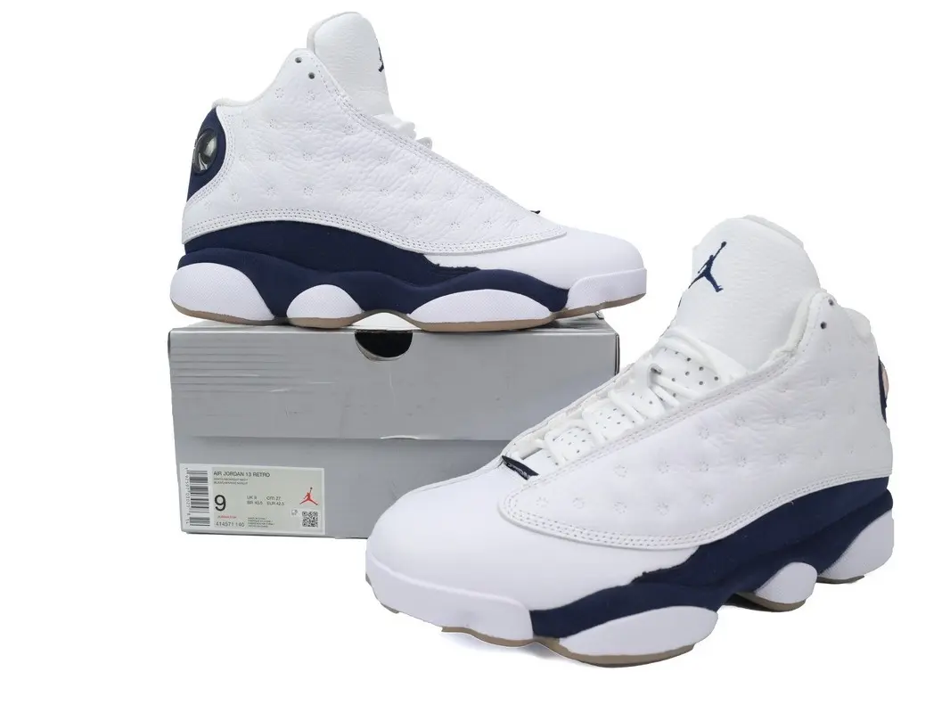 White Leather Navy Suede High Top Sneakers, Retro Basketball Shoes, Shock Absorbing Casual Athletic Footwear for Men Women
