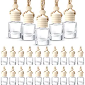 50 Pcs Hanging Car Air Freshener Car Diffuser Bottles Empty Glass Perfume Bottle Freshener Diffuser Bottle Pendant for Essential Oil Fragrance Aromatherapy Ornament (Cylinder)