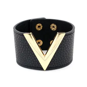 2025 Jewelry Design Europe Crack Leather Bracelet For Women Femme All-Match V Word Wide Punk Style Soft Jewellery Cool Wholesale