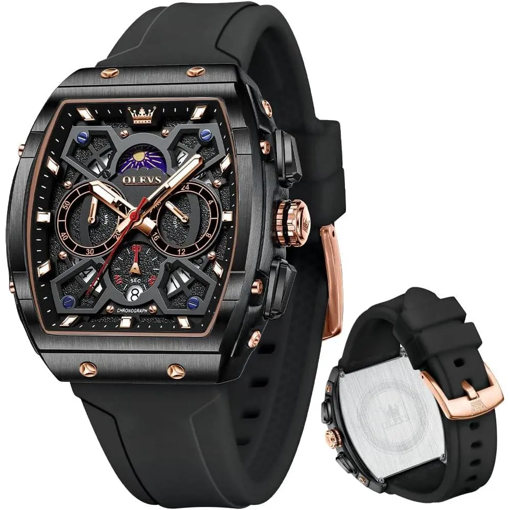 OLEVS Mens Watches Chronograph Waterproof Luminous Silicon Strap Multifunction Watches for Men Quartz Business Calendar Men Wrist Watch