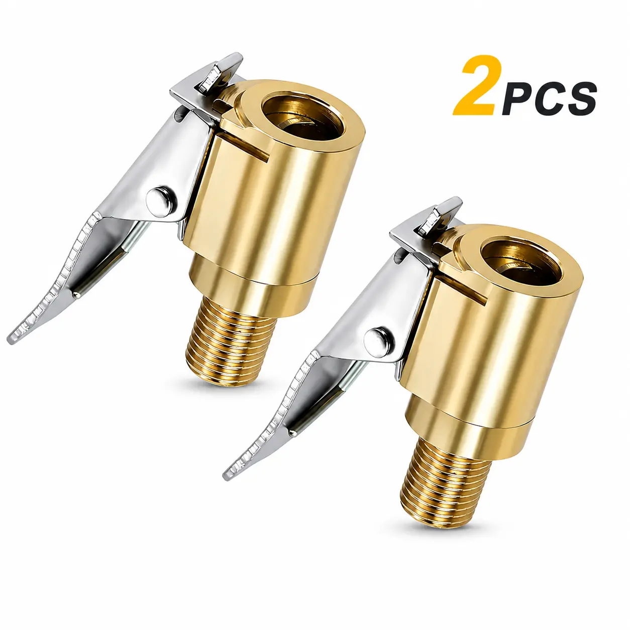 4PC No More Leaks! Locking Tire Inflator Hose Adapter, Brass Air Chuck Connector with Clip for Car, Motorcycle & Bicycle Tires