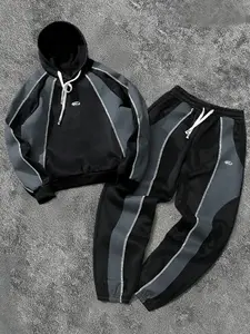 Men's Hooded Sweatshirt Set with Casual Long Pants, American English Print, Comfortable, Trendy, Classic and Aesthetic, All Seasons, Street Style, Menswear