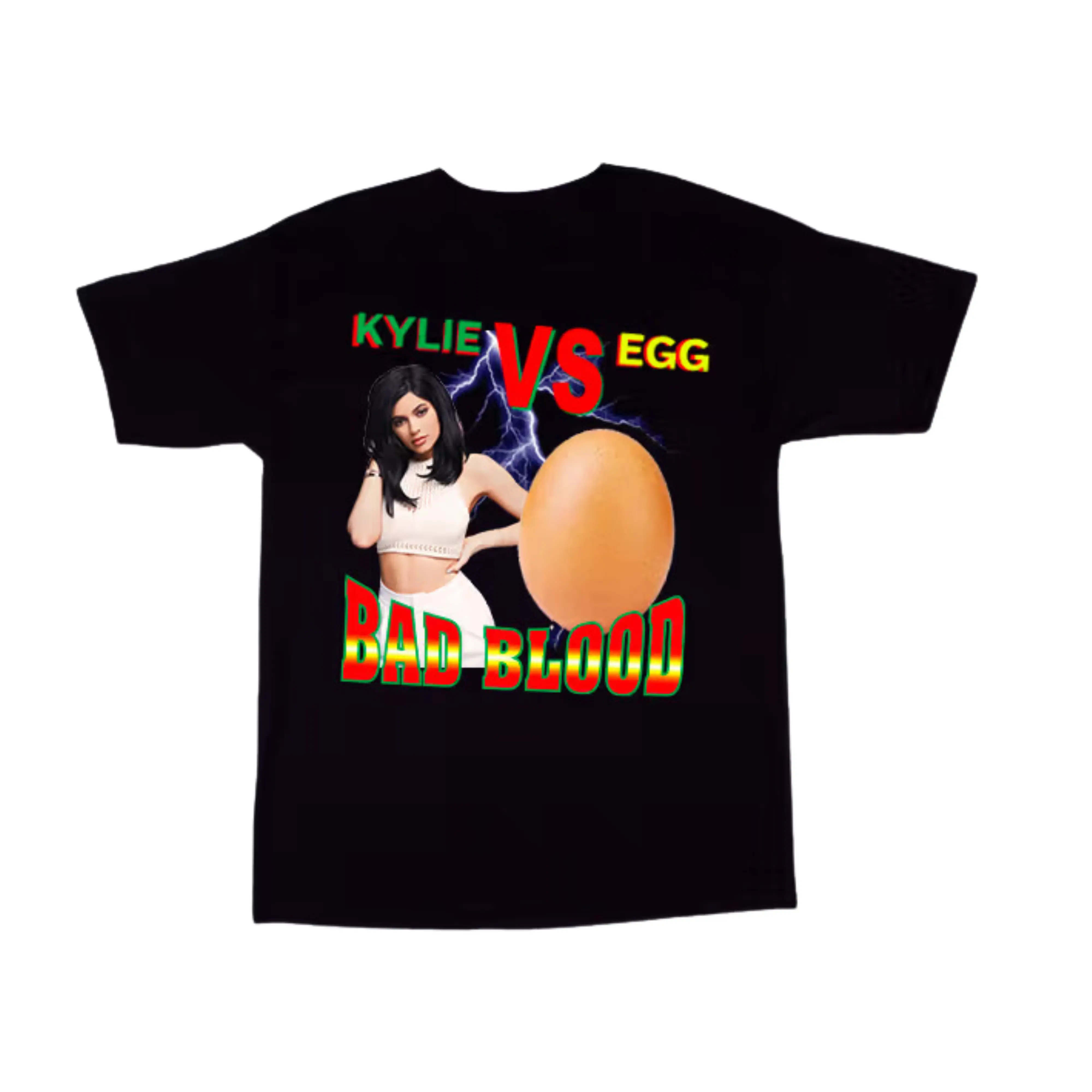 PizzaSlime Drops Comical “Kylie vs. Egg” T-Shirt, Men's Regular Fit Letter Graphic Round Neck Tee, Street Fashion Streetwear Short Sleeve T-shirt for Summer Outdoor Wear, Graphic Tees, Comfy Men's Top for Daily Wear