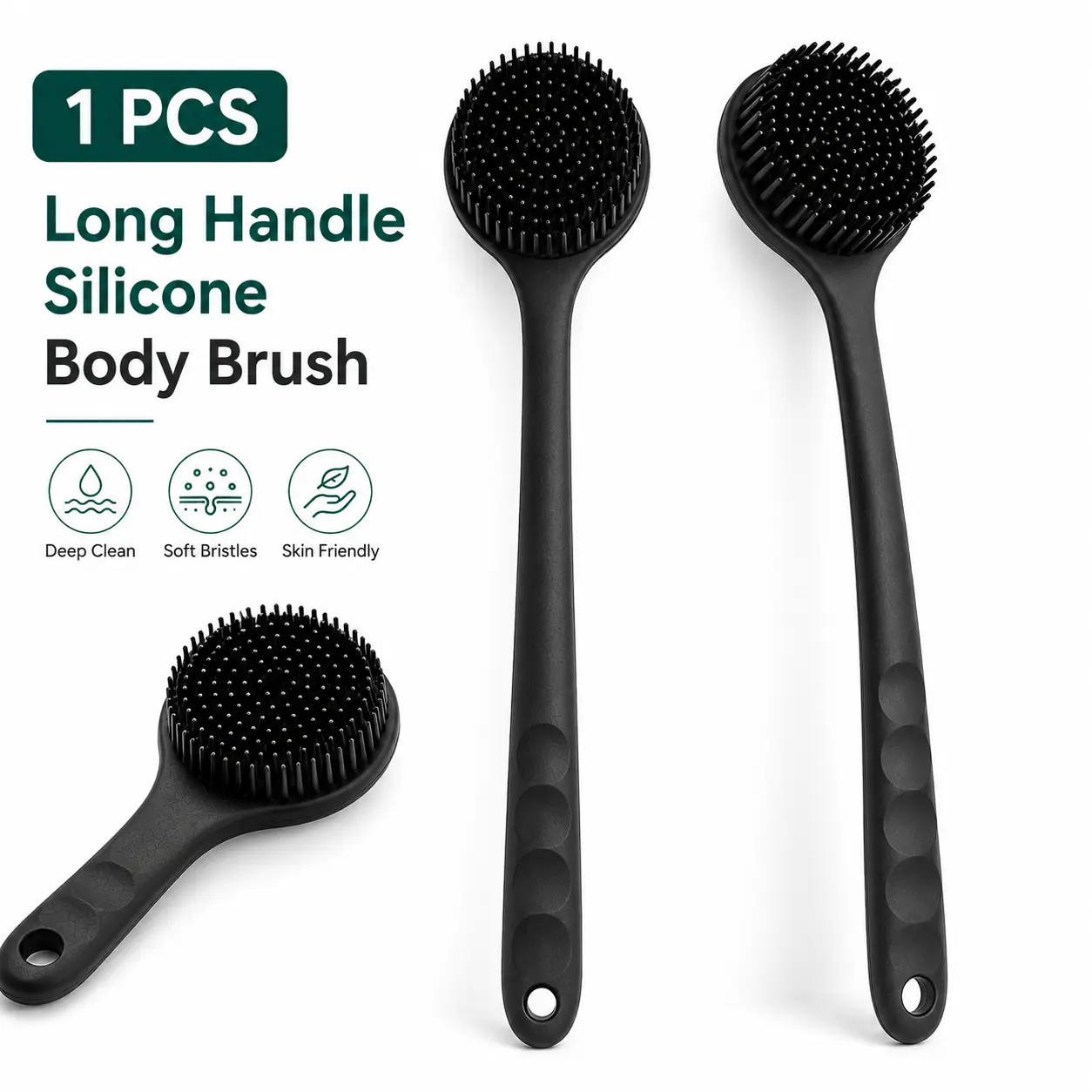 Long Handle Silicone Back Scrubber for Shower, Gentle Exfoliating Body Brush with Massage Texture, Waterproof Easy-Grip Bath Tool for Men & Women, Daily Body Care, Self-Care & Gifts