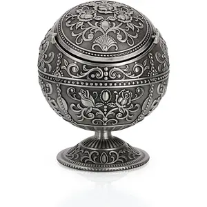 Vintage Windproof Ashtray with Lid Tabletop Portable Cigarette Ashtray for Outdoor Indoor Metal Push Down Ash tray Smoking AshTray Hand Stamped Pattern Gift for Men Women (Rose Tin)