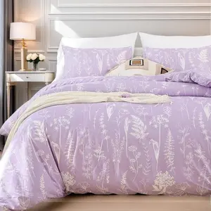 Queen Comforter Lavender Comforter Floral Sets 3 Flowers Comforter 1 Cute Botanical with 2 Pillow Shams