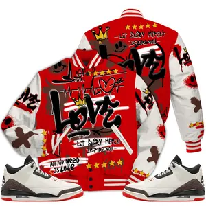 World's Best Dad 3s Outfit Varsity Jacket, Happy Love Beats Graffiti Streetwear Sneaker Matching Shirts
