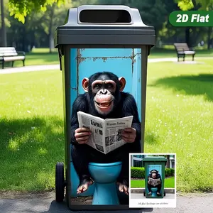 Funny Gorilla Reading Theme Trash Can Sticker, Creative Self-Adhesive Plastic Sticker for Outdoor, Wall, Kitchen, Home Decor, 1pc, 2D Flat Design