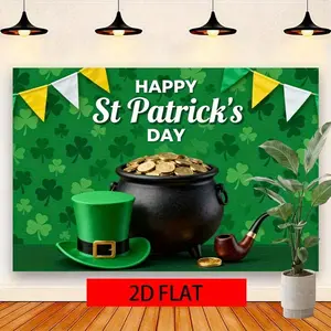 1PC Polyester St. Patrick's Day 2D Flat Wall Hanging Backdrop - Green Clover, Gold Coin, Hat Decor Banners, Decoration for Irish Culture Celebrations, Birthday Gatherings