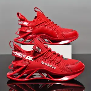 Men's Breathable Running Shoes - Summer Casual Sneakers with Mesh Upper & Netted Lining, Vibrant Red, Lace-Up Design & Cushioned Rubber Sole for Sports & Casual Attire