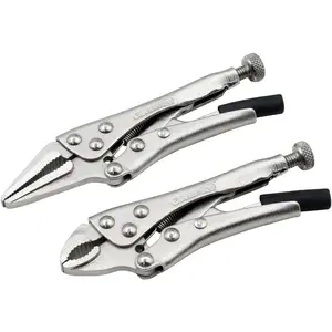 2 pc Mini Locking Pliers Set - Heat Treated Nickel Plated Steel Includes Locking Plier & Long Nose Locking Plier for Intricate Repairs, Perfect for Home Garage Workshop