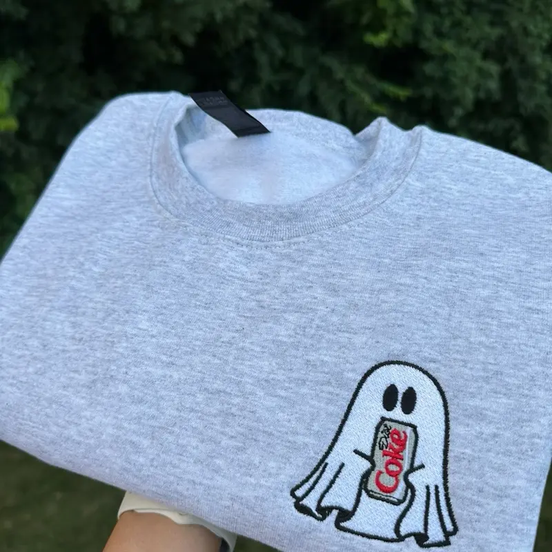 Embroidered Diet Coke Ghosty Sweater | Ghost Holding Diet Coke Embroidered Sweatshirt | Spooky Cute Fall Halloween Crewneck | Soda Pop Lover | Trendy Unisex Sweatshirt | Cozy Oversized Aesthetic Sweater Fashion Hoodie