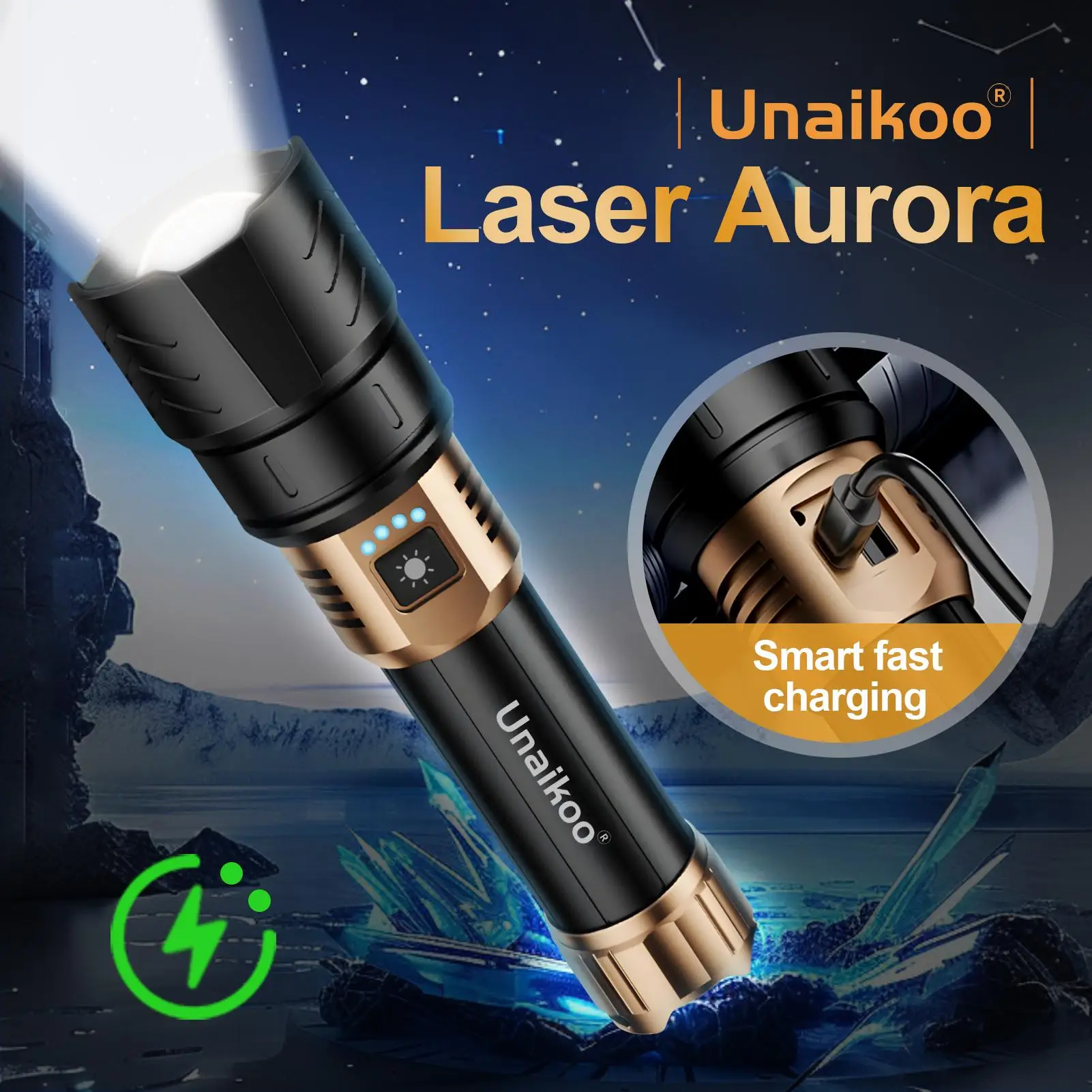 Rechargeable LED flashlight,Strong Laser Light,Zoomable,For Emergency,Camping,survival supplies,charging,Springtok Portable Torch Modern Outdoor