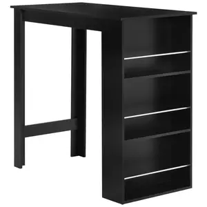 Black modern counter height bar dining table with three open storage shelves and side guardrails fit kitchen dining room living room daily storage and leisure using needs