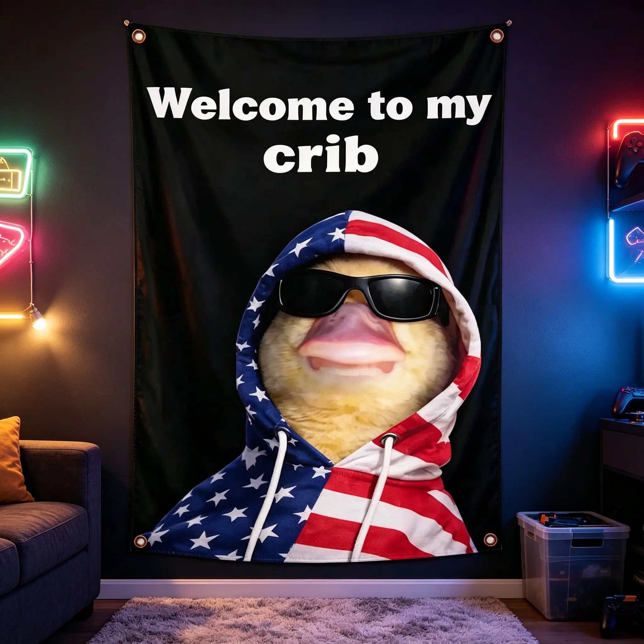 2D Flat Banner Duck Flag - Minimalist Lightweight Decorative Tapestry, Home Wall Hanging Backdrop, Ideal Gift for Bedroom Game Room, Indoor Outdoor Home Decor Supplies, Polyester