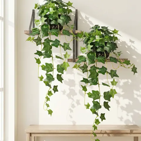 Ivydale Fake Plants 2 Pcs Faux Pothos Plants Potted Indoor Artificial Hanging Plants Realistic Fake Greenery Table Desk Bathroom Office Bedroom Living Room Shelf Modern Farmhouse Decor Indoor