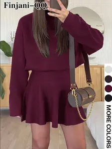 Women's Plus Size Short Knit Dress, Waist Cinched Slimming, Fall Winter Casual Style, Suitable for Commuting, Dates, Daily Wear