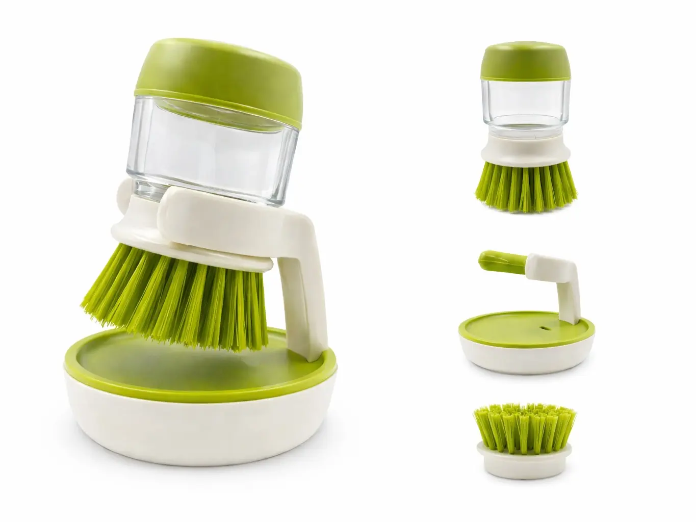 Synthetic Plastic Multifunctional Dish Brush with Handle - Built-in Soap Dispenser, Compact Kitchen Cleaning Tool, Drainage Base Storage Bracket, Replaceable Palm Scrubber, Reduces Hand Strain, Keeps Hands Dry, Included Box