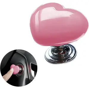 Women Heart-Shaped Car Push to StartButton Rocker,Automotive One-Touch StartButton Starter Cover Decorative AccessoriesCar One Button Start Lever Car Engine StartStop, Button Joystick (Pink) Interior VehicleShift Knob
