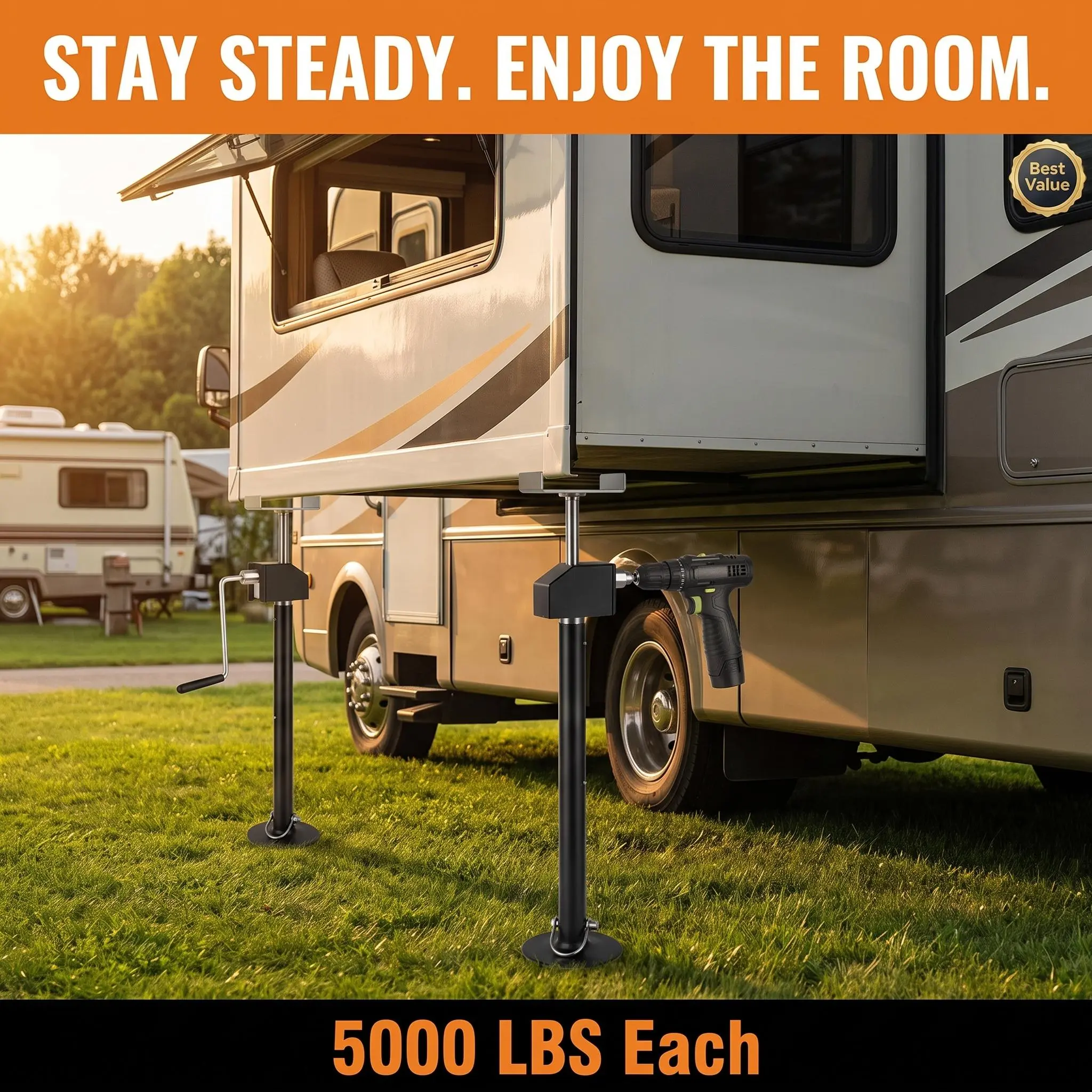 【fathersdaygift】 GARVEE Adjustable Heavy-Duty Steel RV Slide Out Support Jacks Available in 2 or 4 Pack, with Capacities of 5,000 or 10,000 Lbs, Height Range 21.06" to 34.25", Black Finish for Reliable RV Support Automotive Vehicle Tool Automotive Tire In