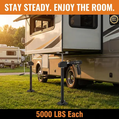GARVEE Heavy-Duty Steel Height Adjustable RV Slide Out Support Jacks (2 or 4 Packs), 5000 Lbs Each/10,000 Lbs Total Capacity, 21.06"-34.25" Inches, Corrosion-Resist Black Finish, Automotive Vehicle Tool for RVs/Trailers