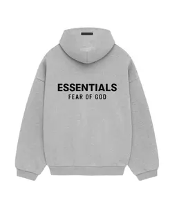 Fear of God Essentials Fleece Hoodie Light Heather Grey FW24 Long Sleeve Casual Menswear Pullover Soft Cozy Medium Length Sweatshirts
