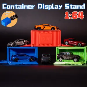 2PCS 1:64 Scale Container Display for Die-Cast Car Diorama, Miniature Cargo Terminal & Garage Scene Accessories with Model + Card