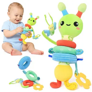 Baby Toy 0-12 Months - BPA-Free Soft Plush Sensory Toy with Gentle Squeaker, Safe Hand Grip & Teething Relief, Portable Newborn Toy for Diaper Bag, Baby Shower Gift (Green Caterpillar)
