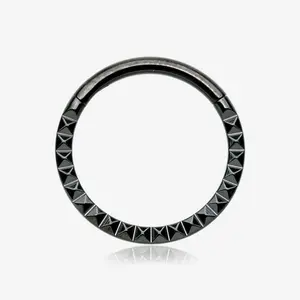 Blackline Pyramid Studded Geometric Seamless Clicker Hoop Ring