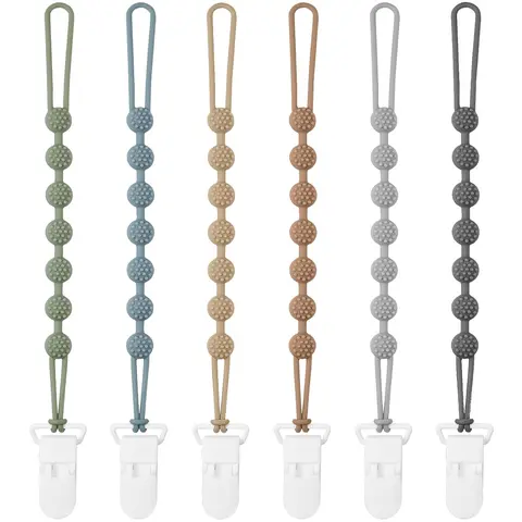 Pacifier Clips Silicone, 6-Pack Pacifier Holder Clip with Stylish Round Design, 100% Food Grade Silicone, Safe Essentials for Newborns Baby Boys and Girls Easter