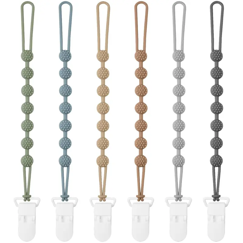 Pacifier Clips Silicone, 6-Pack Pacifier Holder Clip with Stylish Round Design, 100% Food Grade Silicone, Safe Essentials for Newborns Baby Boys and Girls Easter