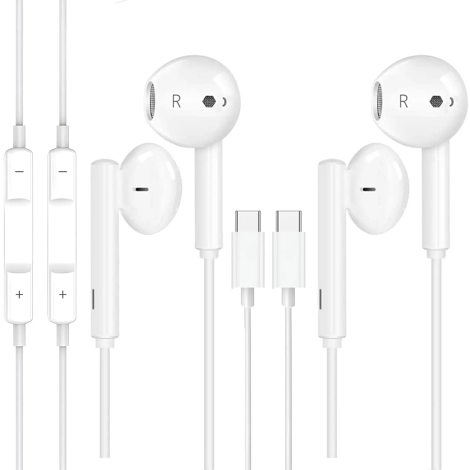 2 Pack Wired USB-C Earbud Headset with Microphone, Noise Reduction Earphones, Noise Isolating In-Ear Design, High-Quality Sound for iPhone 17 Pro Max/17 Pro/16 Plus/15, Samsung S23 Ultra/S22+/S21