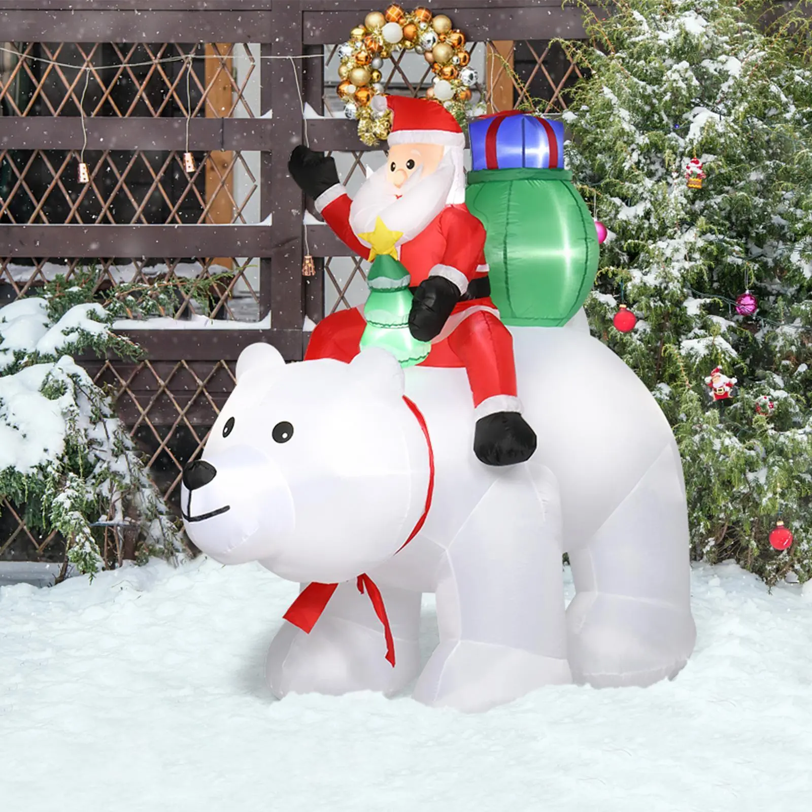 6ft 15W 7pcs LED Lights Santa Claus Rides Polar Bear Garden Santa Claus Decoration