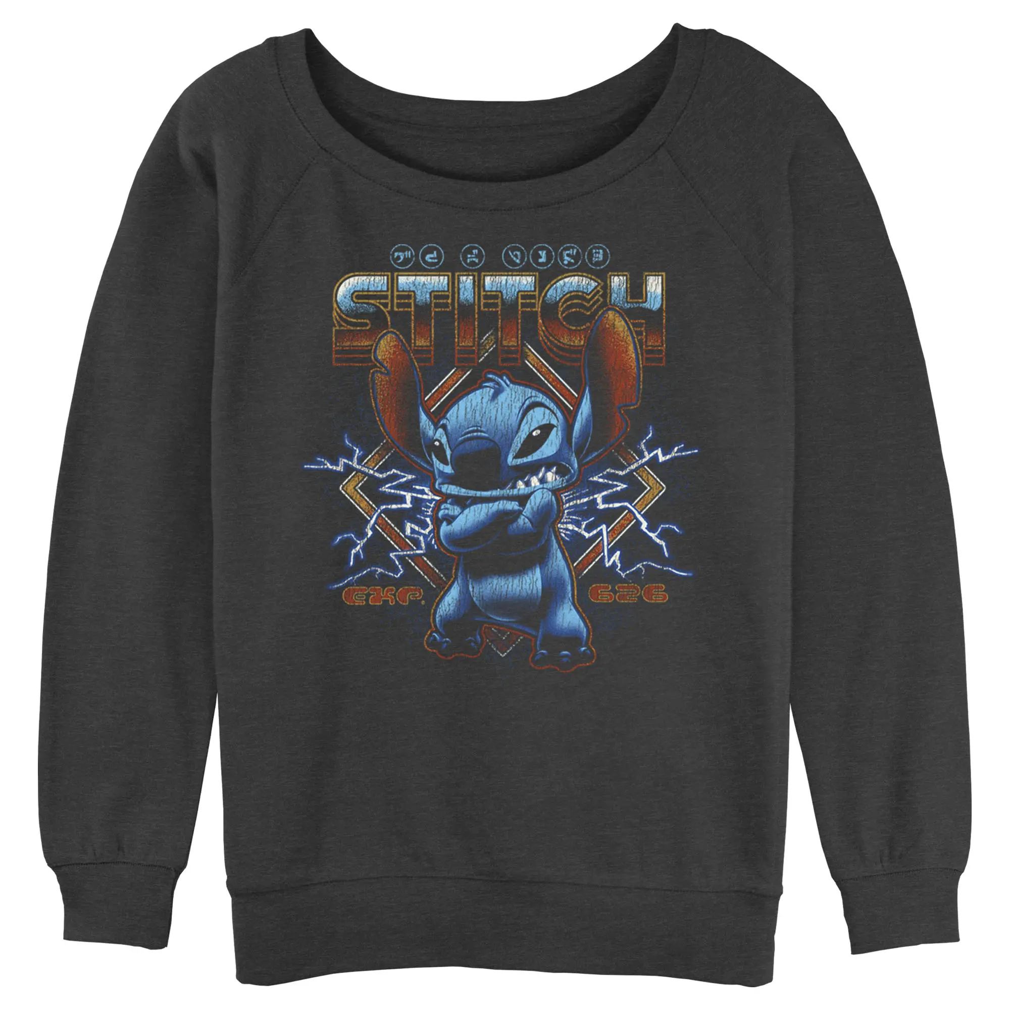 Junior's Women Lilo & Stitch 80s Rocker Stitch Sweatshirt