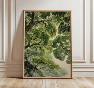 Vintage Forest Canopy Poster - Green Tree Wall Art Print, Woodland Nature Illustration for Home Decor, Room Accent Decoration