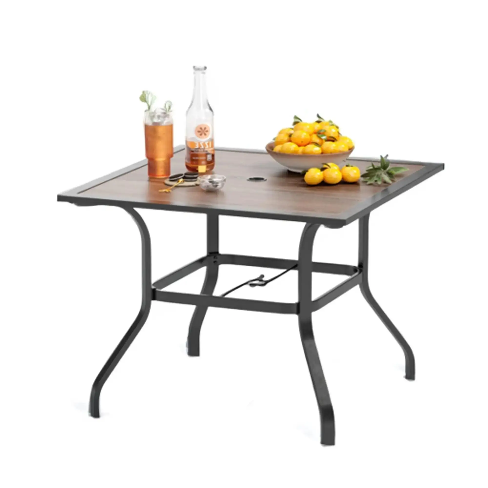 PHIVILLA 37-Inch Outdoor Dining Table with 1.57" Umbrella Hole, Square Design, Black Color, Assembly Required, Rainproof & Powder Coated Steel