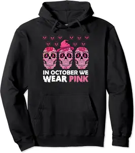 In October We Wear Pink Breast Cancer Awareness Sugar Skull Pullover Hoodie - Emilyschwe Shop 54B0B68J5FWX