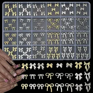 1Box Bow Nail Charms Metal Bow Charms For Nails Gold Silver And White Gold Bow Charms For Nails Nail Art