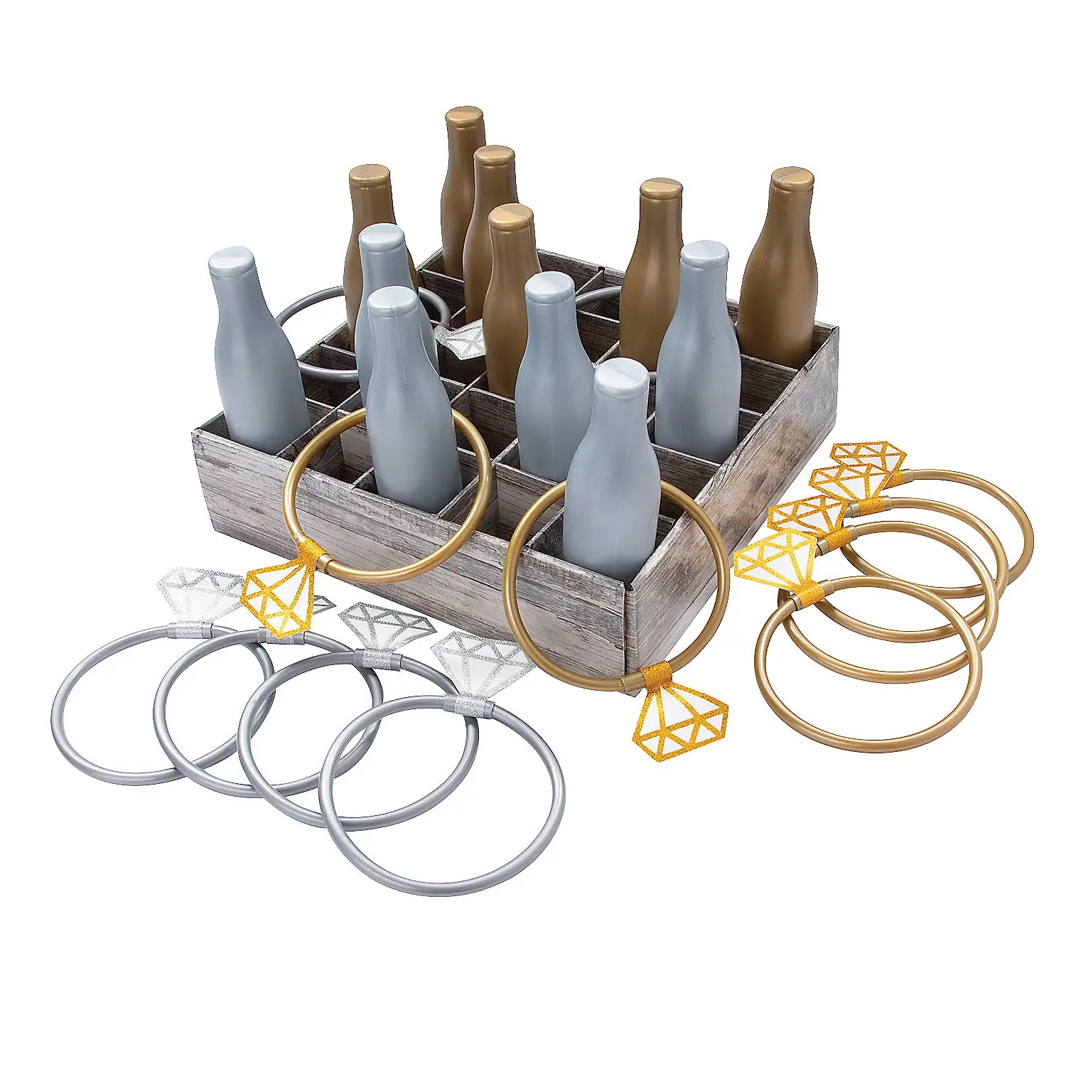 15.5" Wedding Bottle Diamond Ring Toss Floor Game, 25-Pc Party Table Game for Family Fun at Weddings, Family Fun Game