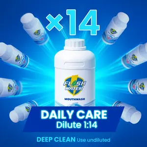 Flashwater Anti-Biofilm Mouthwash Hypochlorous Acid Oral Rinse Alcohol-Free Fluoride-Free Sensitive Gum Friendly Long-Lasting Fresh Breath Dilutable 1:14 Family Safe for Adults & Kids 6+ FDA 16.9 fl oz 33.8 fl oz
