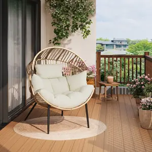 48.4" Oversized Wicker Egg Chair, Ergonomic Rattan Rocker with Soft Pillow and Thick Cushion, Indoor Outdoor use for Living Room Backyard Garden