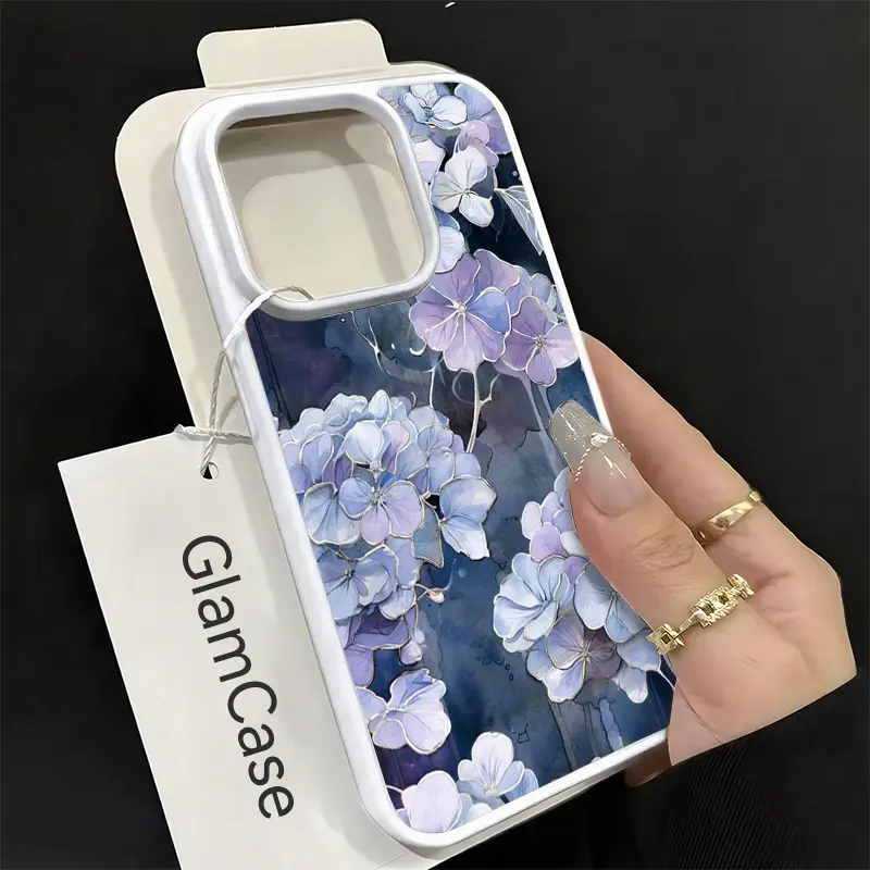 Acrylic Watercolor Flower Cellphone Case - Elegant Hydrangea Casing, Magnetic Protector, Shockproof Accessory with Camera Protection for iPhone 17,16,15,14,13,12,11 Plus Pro Max, Anniversary Gift A13