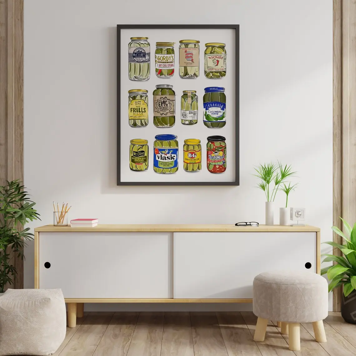 Pickles In Jar Poster, Condiment Wall Art, Condiment Poster, Colourful Wall Art, Food Wall Art, Home Decor Wall Art