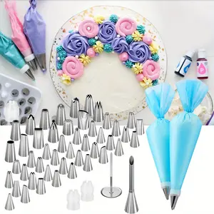 54 in 1 Piping Bags and Tips Set with 13 Large Size Piping Tips,35 Standard Size Icing Tips,2 Reusable Pastry Bags 12 Inch,Cake Decorating Kit Supplies,Frosting Piping Kit for Cake,Cupcake Bakeware Silicone